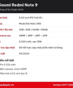 Thông số kỹ thuật Xiaomi Redmi Note 9