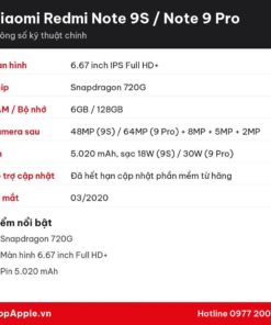 Thông số kỹ thuật Xiaomi Redmi Note 9S / Note 9 Pro