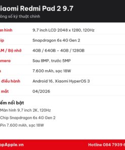 Thông số kỹ thuật Xiaomi Redmi Pad 2 9.7