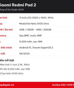 Thông số kỹ thuật Xiaomi Redmi Pad 2