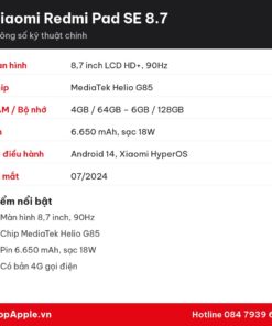 Thông số kỹ thuật Xiaomi Redmi Pad SE 8.7