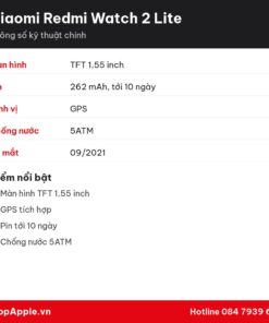 Thông số kỹ thuật Xiaomi Redmi Watch 2 Lite