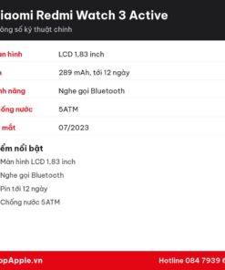 Thông số kỹ thuật Xiaomi Redmi Watch 3 Active