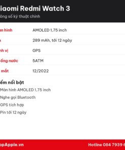 Thông số kỹ thuật Xiaomi Redmi Watch 3