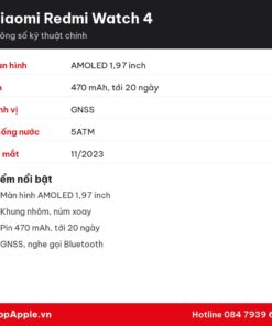 Thông số kỹ thuật Xiaomi Redmi Watch 4