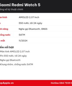 Thông số kỹ thuật Xiaomi Redmi Watch 5