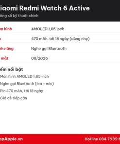 Thông số kỹ thuật Xiaomi Redmi Watch 6 Active