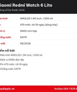 Thông số kỹ thuật Xiaomi Redmi Watch 6 Lite