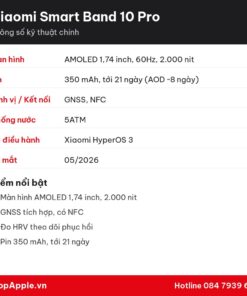 Thông số kỹ thuật Xiaomi Smart Band 10 Pro