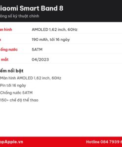 Thông số kỹ thuật Xiaomi Smart Band 8