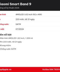 Thông số kỹ thuật Xiaomi Smart Band 9