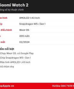 Thông số kỹ thuật Xiaomi Watch 2