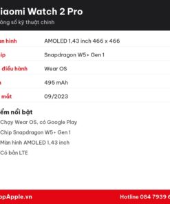 Thông số kỹ thuật Xiaomi Watch 2 Pro