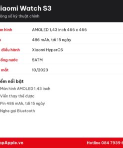 Thông số kỹ thuật Xiaomi Watch S3