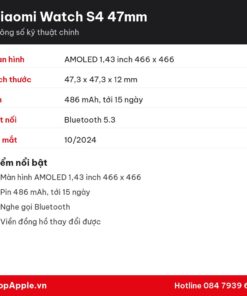 Thông số kỹ thuật Xiaomi Watch S4 47mm