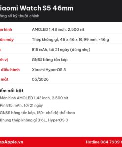 Thông số kỹ thuật Xiaomi Watch S5 46mm