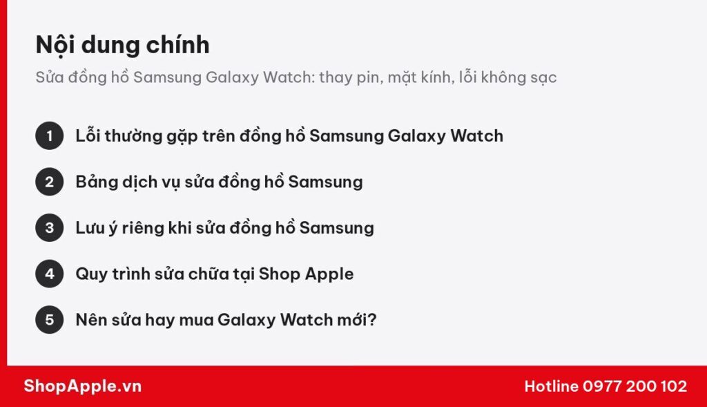 Tóm tắt nội dung: Sửa đồng hồ Samsung Galaxy Watch: thay pin, mặt kính, lỗi không sạc