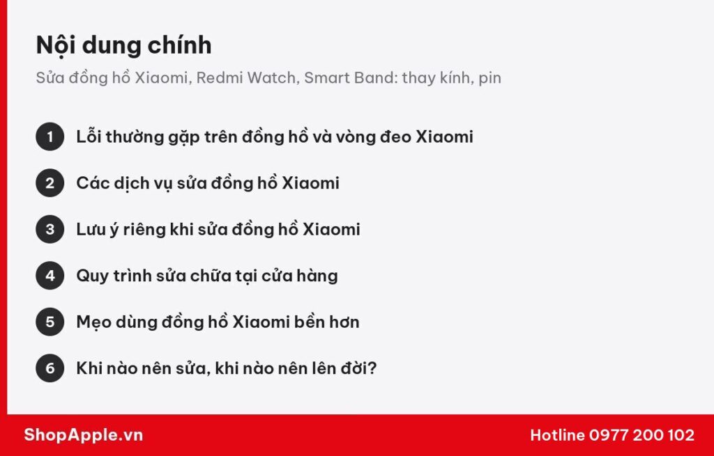 Tóm tắt nội dung: Sửa đồng hồ Xiaomi, Redmi Watch, Smart Band: thay kính, pin