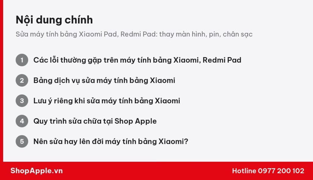 Tóm tắt nội dung: Sửa máy tính bảng Xiaomi Pad, Redmi Pad: thay màn hình, pin, chân sạc