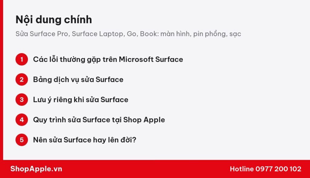 Tóm tắt nội dung: Sửa Surface Pro, Surface Laptop, Go, Book: màn hình, pin phồng, sạc