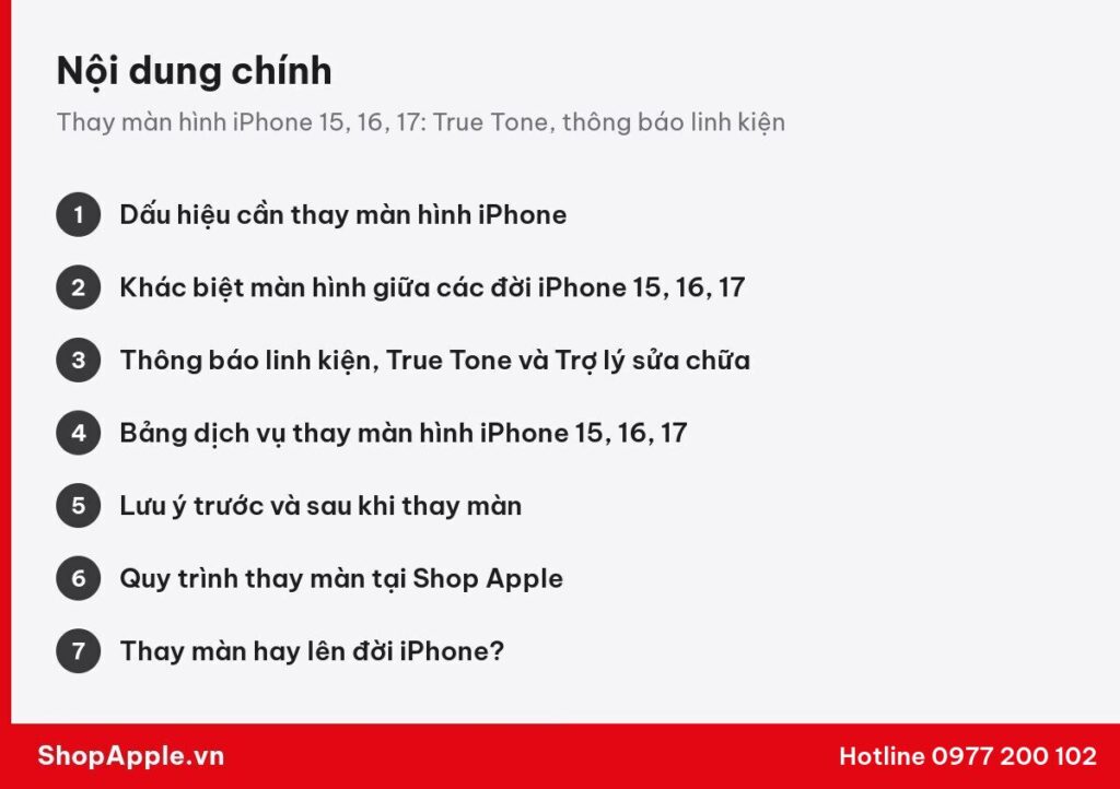 Tóm tắt nội dung: Thay màn hình iPhone 15, 16, 17: True Tone, thông báo linh kiện